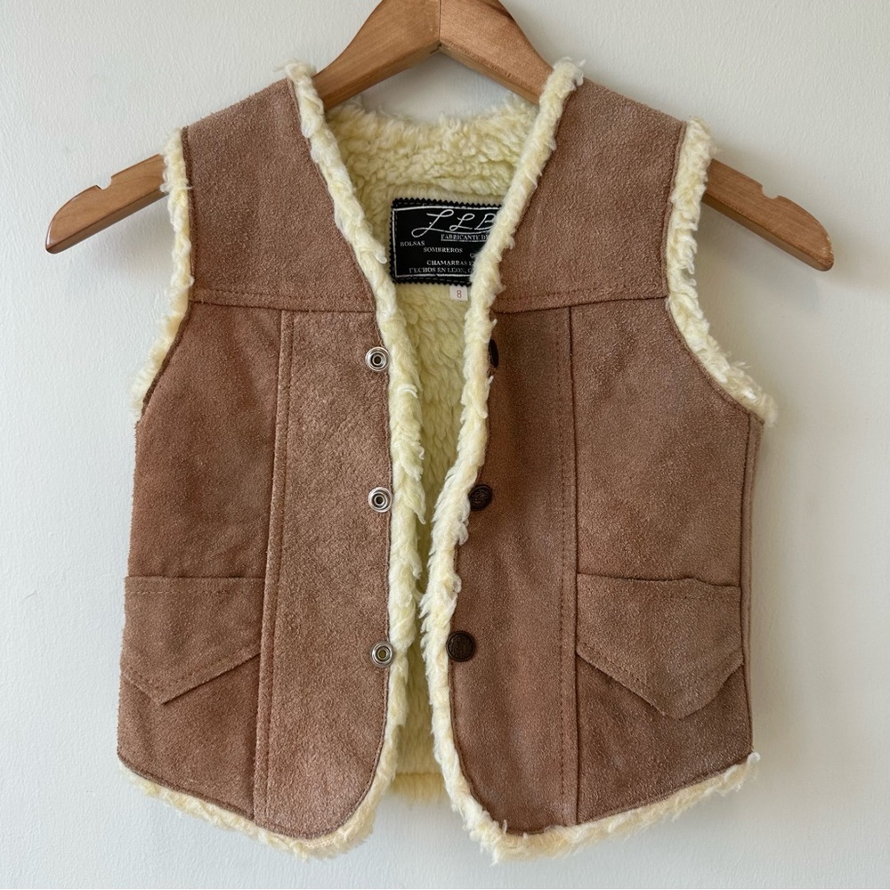Kids Tan Cow Hide Vest with Cream Faux Fur Lining